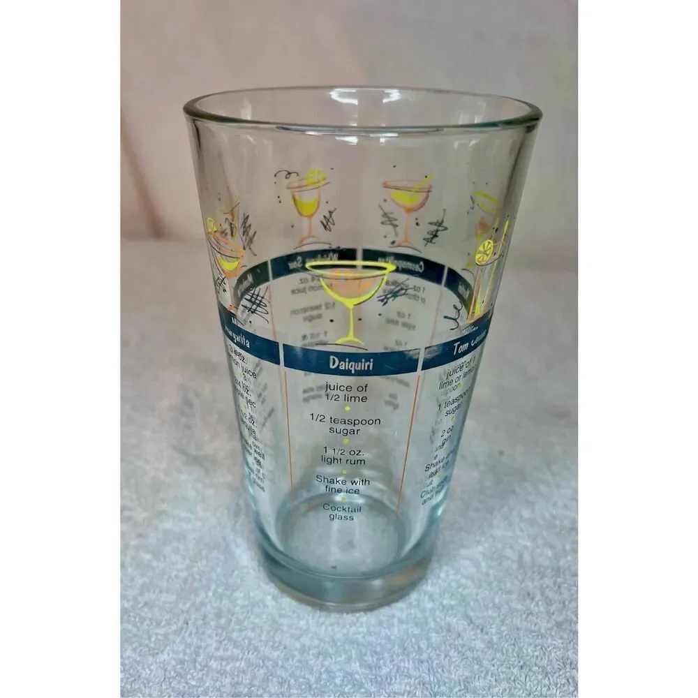 Vintage 1960’s Cocktail Shaker Glass With Recipes MCM Retro Bar Atomic Libbey
